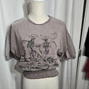 Youth in Revolt Brown Dancing Cowboy Skeletons T-Shirt Size S Boho Western